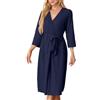 PrinStory Vestaglia da Donna Leggera a Righe, Accappatoio da Donna a 3/4 Maniche, Scollo a V, Kimono, Robe, Biancheria da Notte Lunga, Blu mare, L