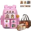 Generico Zaino Capibara Bambino, Zaino Capybara, Set di Zaini Scolastici Capibara con Simpatici Cartoni Animati e Grande Capacità, con Astuccio e Borsa per il Pranzo (Pink)