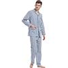 Amaxer Classico Pigiama da Uomo in Due Pezzi,in Cotone,da Notte,a Maniche Lunghe,con Tasche,con Coulisse,Miscela di Bianco Blu e Giallo,S