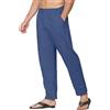 Yutdeng Pantaloni di Lino da Uomo Pantaloni di Cotone con Tasche Pantaloni Estivi Leggeri Slim Fit Pantaloni Larghi Eleganti Casual da Spiaggia,Blu Navy,XL