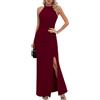 Missufe, abito da donna maxi, per feste, con scollo a imbuto, senza maniche, elegante, bodycon, lungo, da sera, da ballo, Bordeaux, XL