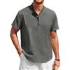 Enlision Camicia Uomo di Lino Cotone Maniche Corte Camicie Collo Coreana Casual Estiva Elegante Maglietta Serafino Tinta Unita vestibilità Ampia S-4XL
