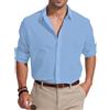 Friptspyg Uomo Camicia Lino Cotone a Maniche Lunghe Estiva Casual Camicia da Spiaggia Camicie Taglio Regolare, Blu Cielo 3XL