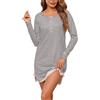 Uniexcosm Camicia da Notte Donna Cotone Manica Lunga A Righe Camicia Notte Donna Girocollo con Bottoni con Bordi in Pizzo Grigio Scuro 3XL