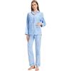 Amaxer Set Pigiama Caldo da Donna in Flanella 100% Cotone Set Pigiama Autunno e Inverno-Grandi Fiori su Azzurro Pallido-XL