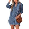 CUPSHE - Camicetta da donna in denim, mini abito a tunica, casual, oversize, autunnale, a maniche lunghe, orlo sfilacciato, con tasche, Blu scuro, S