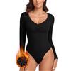WOWENY Body termico, a maniche lunghe, elegante, in micro pile, da donna, con scollo a V, a maniche lunghe