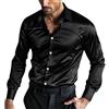 Oanviso Camicia in Raso Uomo Maniche Lunghe Camicie Elegante A Nero M