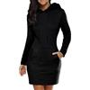 ORANDESIGNE Vestiti Casual Donna Abito Felpa con Cappuccio Moda Linea A Abito in Maglione Elegante Mini Abito Corto A Maniche Lunghe Tinta Unita Sweatshirt Felpa Lunga Pullover C Nero XL