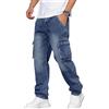 Yegirlzs Baggy Jeans Uomo Loose Fit Cargo Pantaloni in Denim Larghi Jeans Wide Leg Y2K Hip Hop Moda Casual Streetwear A Blu S
