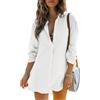 Cicy Bell Camicetta a Maniche Lunghe da Donna Top in Cotone Estivo Camicia abbottonata Abito da Spiaggia Bikini Copricostume, Bianco, M