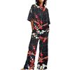 Generico Vestaglia O Kimono Donna Abiti Estivi per Donna 2 Set di Lino in Cotone T-Shirt Oversize Pantaloni a Gamba Dritta Tuta Taglie Forti Pigiama Donna 7XL (Black, L)