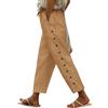 Yuson Girl Pantaloni Donna Pantaloni in Cotone Estivi 7/8 Pantalone Elastici in Vita con Tasche e Bottoni Decorativi Casual Gamba Larga Leggeri Pantaloni Donna Comodi(Kaki, M)