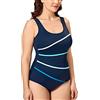 DELIMIRA Costume da Bagno Taglie Forti Scollo Rotondo Imbottito Costume Intero Donna Blu Navy 44