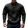 Generisch Felpa da uomo in tinta unita con cerniera, pratica, maglione da lavoro, comodo, caldo, maglione invernale elasticizzato, a collo alto, casual, attillato, maglione da uomo, Nero , 5XL