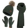 Bequemer Laden Donna Invernali Cappello Berretto con PON PON Lunga Sciarpa Sciarpe Touch Screen Guanti Set con Fodera in Pile, Regalo Donna
