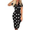 Osheoiso Bodycon Business Abiti Vestito Donna Elegante Manica Corta Abito Avvolgente con Scollo a V al Ginocchio Vestiti Cerimonia Vintage Vestito per Estate G Nero M