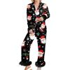 Zanisouta - Pigiama da donna natalizio, lungo, con motivi divertenti, pigiama natalizio con bottoni, elegante e accogliente, set da due pezzi, per Natale, O nero., L