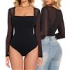 SHAPERIN Body Contenitivo Modellante Donna Sheer Mesh Shapewear Bodysuit Intimo Snellente Pancia Piatta Body Shaper con Scollo Quadrato Nero S