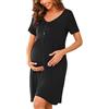 Bresdk Camicia da Notte per Allattamento Donna con Bottoni Estiva Manica Corta Parto Ospedale Morbidi Eleganti Abiti Premaman