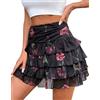 Adigaber Donna Mini Gonna Volants Tinta Unita con Pantaloncini