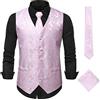 Oanviso Gilet da Suit da Uomo Classico Paisley Jacquard Panciotto Slim Fit Monopetto Gilet 3 Pezzi Gilet Set (Gilet da Abito+Cravatta/Papillon+Fazzoletto) Elegante Formale Gilet A Rosa L