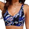 NLAND Top Bikini da Donna Costume da Bagno Reggiseno con Imbottitura Removibile Costume da Bagno Top Classico Plissettato(Foglie Blu Navy,M)