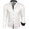 Baxboy Camicia da uomo a maniche lunghe, Slim Fit, facile da stirare, per lavoro, tempo libero, matrimonio/Con colletto Kent, modello B-500, bianco - nero, L