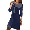 Onsoyours Autunno Inverno Vintage Patchwork Abito Scollo a V per Donna a Maniche Lunghe Tunica Casual D Stampe-4 L