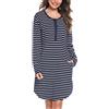 Vlazom Camicia da Notte da Donna Camicia da Notte Lunga da Donna in Cotone Manica Lunga a Righe Bottone Frontale con Tasca Abito da Notte da Donna,S,Blu Scuro