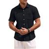 Casey Kevin Camicia Lino Uomo Estiva Henley Shirts Tinta Unita Elegante Casual da Spiaggia Maglietta