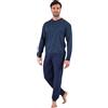 Leo Corsetteria Pigiama Lungo Uomo 100% Caldo Cotone Serafino con Bottoni Taschino e Polsini. Blu Taglia XL FBA