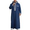 Generisch Musulmano Caftano Uomo Abiti Musulmani con Cerniera Moda Casual Vestiti Mezza Manica Thobe Oversized Tradizionale Retrò Ricamo Robe Islamico Abito Ramadan, O blu., L