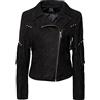 QUEEN HELENA Giacca in Ecopelle con Frange e Borchie Donna Y3003 | Giacca biker donna in ecopelle effetto scamosciato con frange, borchie e chiusura frontale con zip asimmetrica