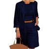 FYHTC Completo 2 Pezzi Cotone Lino Tailleur Set Leggero Blazer Estivo e Bermuda Shorts Outfit Casual Gamba Larga Short PantsSet per Ufficio(Navy blue,Large)