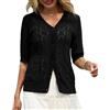 Lovasy Cardigan con Bottoni Donna a Maniche Corte Giacca in Maglia Elegante Curvy Golfino con Scollo a V Aperto Davanti Pullover Leggero ed Traspirante,A-Nero,M