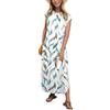PrinStory Abito estivo da donna, senza maniche, con tasche, girocollo, da spiaggia, Foglia bianca, L