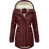CMTOP Giacca Invernale Donna con Cappuccio Imbottita Caldo Parka Elegante Spessa Cappotto Casual Cappotti Foderato in Pile Media Lugghezza Outdoor Giaccone con Zip(Bordeaux, XL)