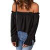 JECTZ Maglietta Tunica Casual Estiva con Spalle Scoperte Top con Maniche Svasate Camicia in Chiffon Sexy con Spalle Scoperte da Donna Top con Spalle Scoperte da Donna(Black/3XL)