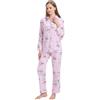 Amaxer Pigiama da Donna in Due Pezzi Set Pigiama in Cotone Set da Notte da Notte a Maniche Lunghe Tuta da Notte e Pantaloni del Pigiama Set da Salotto,Grande Fiore Rosa,XL
