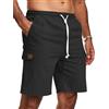 Zetieny Pantaloncini Cargo da Uomo in Lino Casual con Coulisse e Tasche | Pantaloni Corti Leggeri, Vestibilità Comoda, Cintura Elastica Con Cordoncino, Outdoor, Spiaggia, Tessuto Senza Elasticità