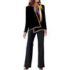 MJGkhiy Completo Donna Elegante Tailleur Cerimonia Curvy Tuta Moda Maniche Lunghe Scollo a V Camicia Patchwork e Pantaloni a Gamba Larga Set Due Pezzi Blazer da Abito e Pantalone Outfit per Sera