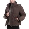 PUFFIT Piumini corti da donna, calda giacca invernale con cappuccio rimovibile, tasche con cerniera, cappotto trapuntato da donna corto, Marrone moka, Large