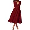 CARINACOCO Donna Vestiti Lunghi da Matrimonio Elegante Collo V Vestito A Pieghe Skater Abito Maxi Damigella Sera Cerimonia Inverno Vino Rosso L