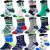 Welwoos Calzini antiscivolo bambino in cotone, calze antiscivolo bambine ragazzi da 1-8 anni 12 Paia Regalo di Natale(Mélange grigio - Verde, 5-8 anni)