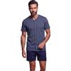 SNELLY Pigiama Uomo Estivo Primaverile 100% Cotone, Pigiami 2 Pezzi Maglia Maniche Corte e Pantalone Corto o Lungo, Pigiama Aperto con Bottoni, Grigio e Blu Navy, Taglia M L XL XXL (Taglie Forti)