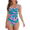 WIN.MAX Costume Intero Donna, Costume Intero con Controllo della Pancia, Costume da Bagno Taglie Forti per Donna Monokini Push-up Vintage, per Coppe da C a DD(Fiore Rosa e Verde, IT48)