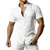 JOGAL - Camicia da uomo in lino a maniche corte, vestibilità normale, estiva, con abbottonatura Button Down, per il tempo libero, bianco, XL