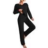 shownicer Pigiama Donna Pigiami Due Pezzi Maniche Lunghe Top e Pantalone Lungo Pigiama Due Pezzi Leggero Pigiami da Notte Sleepwear Casual da Casa A Nero XS