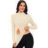 Monbessi Maglia termica da donna, aderente ed elastico, a maniche lunghe, in cotone, per autunno e inverno, beige., XL